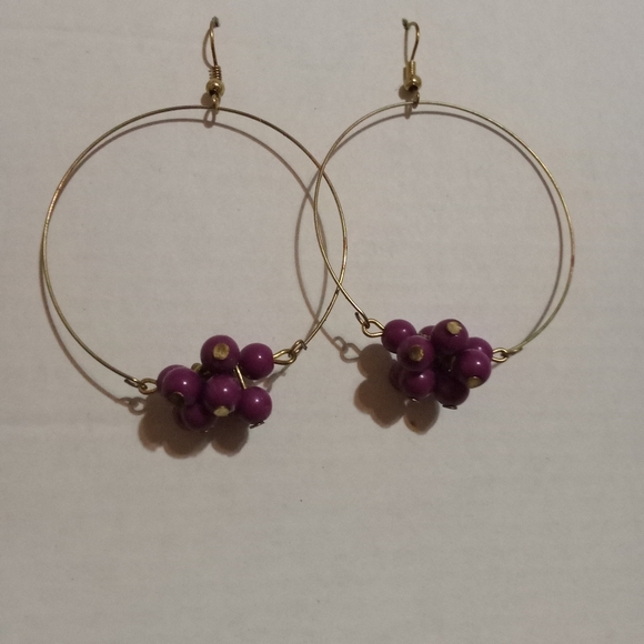 Hoop earrings with purple beating on the bottom - Picture 2 of 3